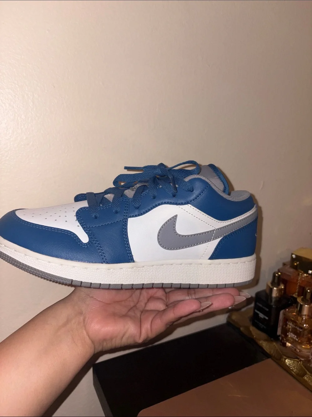 Air Jordan 1 Low-Top Sneakers in White and Blue